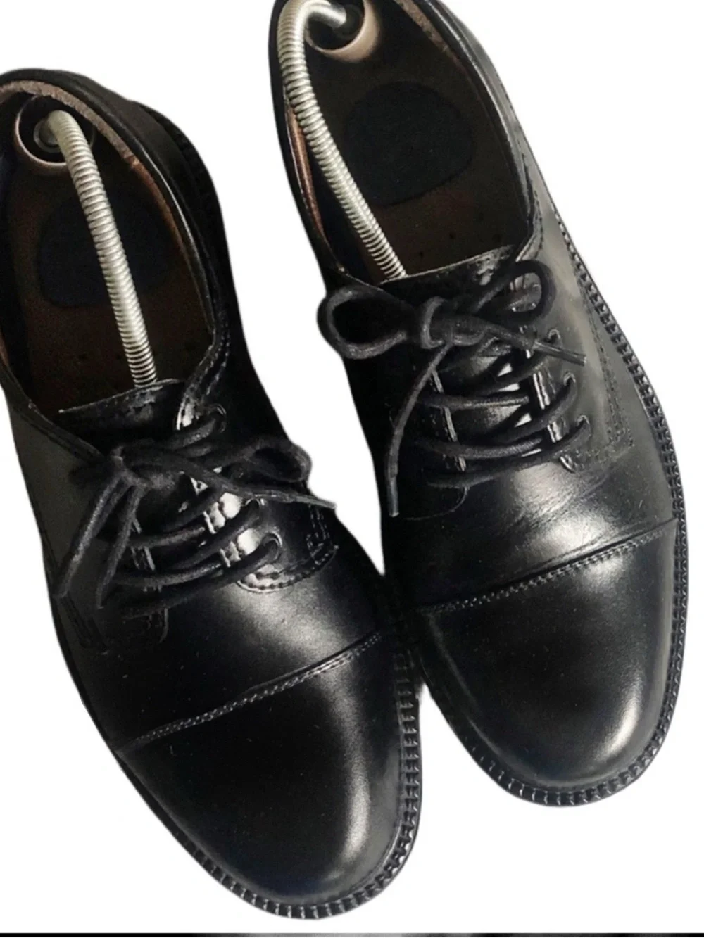 Mens Classic Black Leather Cap-Toe Dress Oxfords Size 8